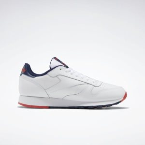 Adidasy Męskie Reebok Classic Leather Białe/Czerwone/Granatowe PL 95FTWUC